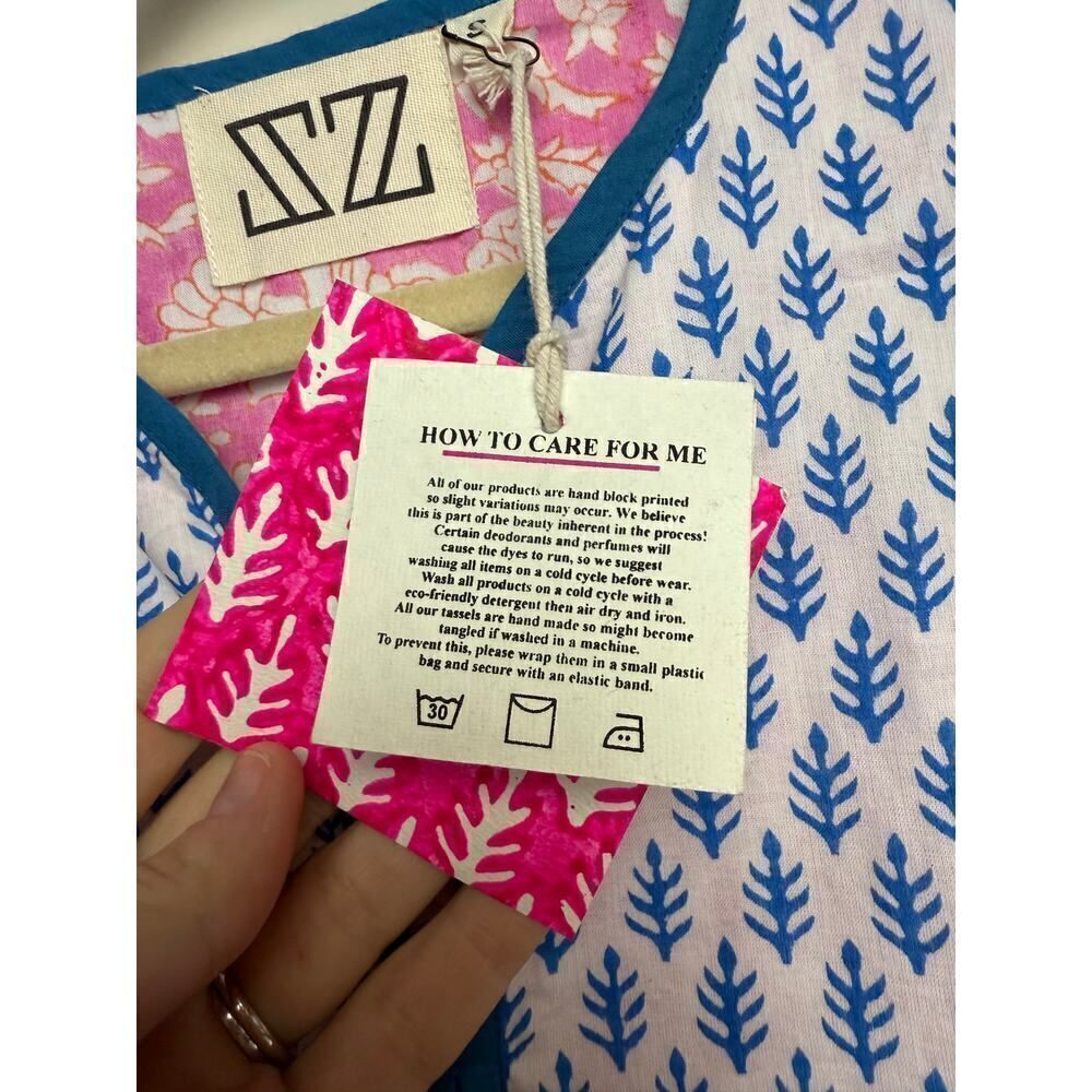 SZ Blockprints Eva Pink Pineapple Jaipur Dress NWT Sz. S - Picture 5 of 9
